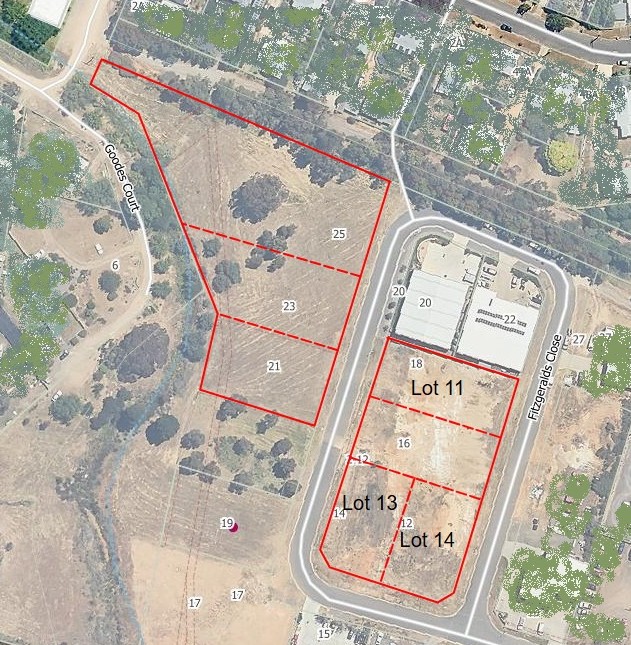 An aerial view of Wesley Hill Business Park showing lot parcels
