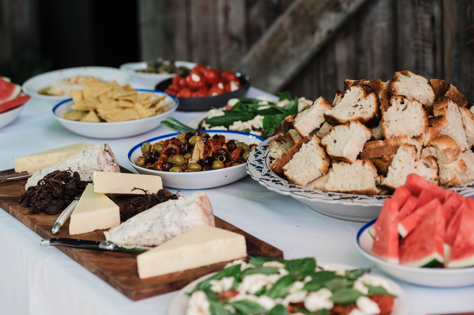 A selection of cheeses on a table